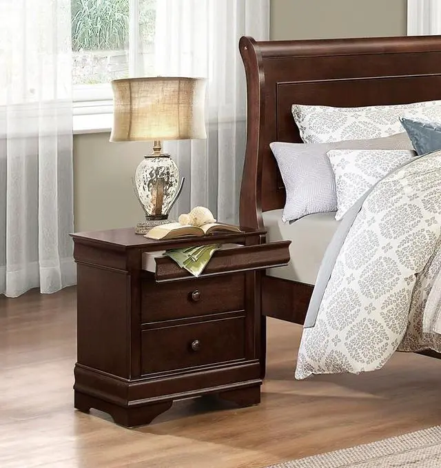 Main image of Louis Philippe Style 1pc Nightstand of Drawers Brown Cherry Finish Okume Veneer Bedroom Furniture
