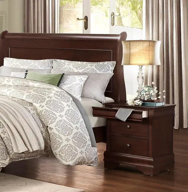 Alt view image 2 of 7 - Louis Philippe Style 1pc Nightstand of Drawers Brown Cherry Finish Okume Veneer Bedroom Furniture