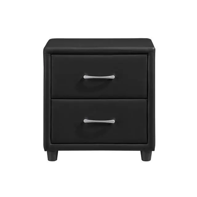 Alt view image 3 of 7 - Contemporary Durable Black Faux Leather Covering 1Pc Nightstand Of Drawers Silver Tone Bar Pulls Stylish Furniture