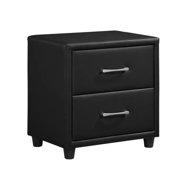 Alt view image 4 of 7 - Contemporary Durable Black Faux Leather Covering 1Pc Nightstand Of Drawers Silver Tone Bar Pulls Stylish Furniture