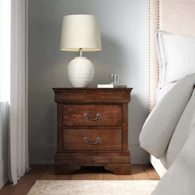 Main image of Classic Louis Philippe Style Brown Cherry Finish 1Pc Nightstand Of 2X Drawers Traditional Design Bedroom Furniture