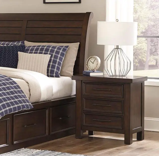 Alt view image 2 of 7 - Classic Brown Finish 1Pc Nightstand Of 3X Drawers Mango Veneer Wood Transitional Bedroom Furniture
