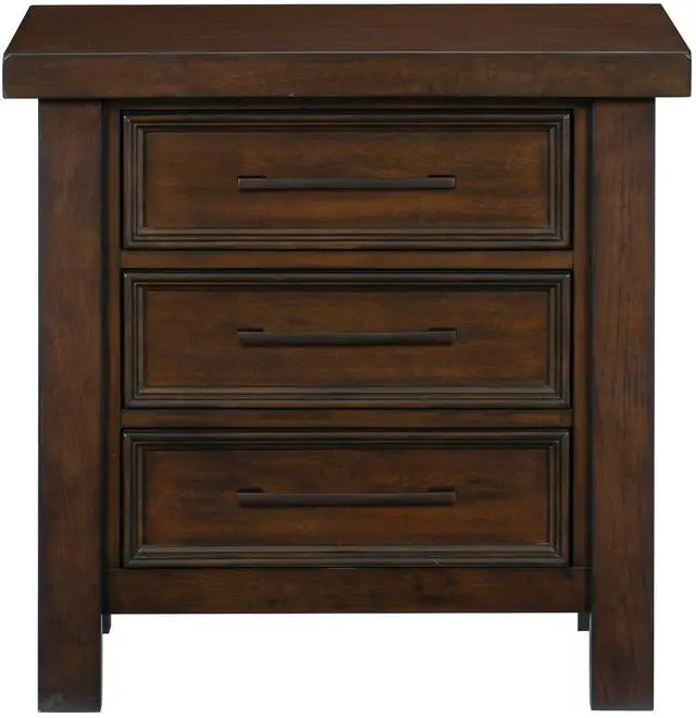 Main image of Classic Brown Finish 1Pc Nightstand Of 3X Drawers Mango Veneer Wood Transitional Bedroom Furniture