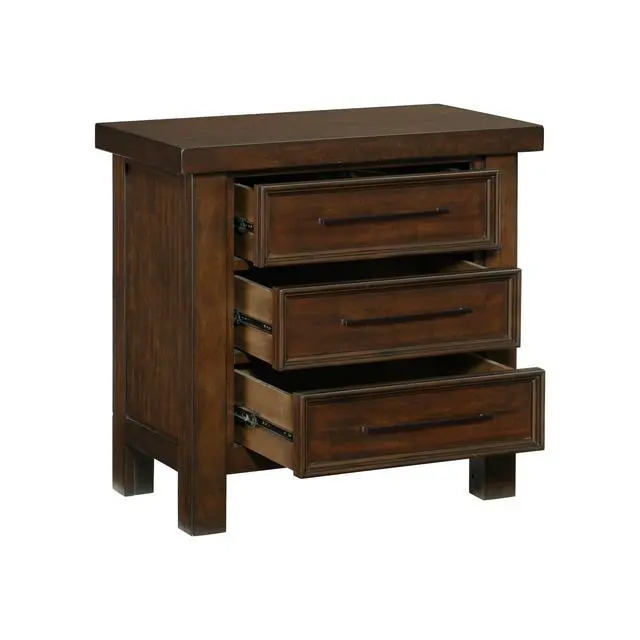 Alt view image 4 of 7 - Classic Brown Finish 1Pc Nightstand Of 3X Drawers Mango Veneer Wood Transitional Bedroom Furniture