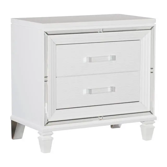 Alt view image 3 of 7 - Glamorous White Silver Finish 1Pc Nightstand Of 2X Drawers Acrylic Bar Pulls Stylish Bedroom Furniture
