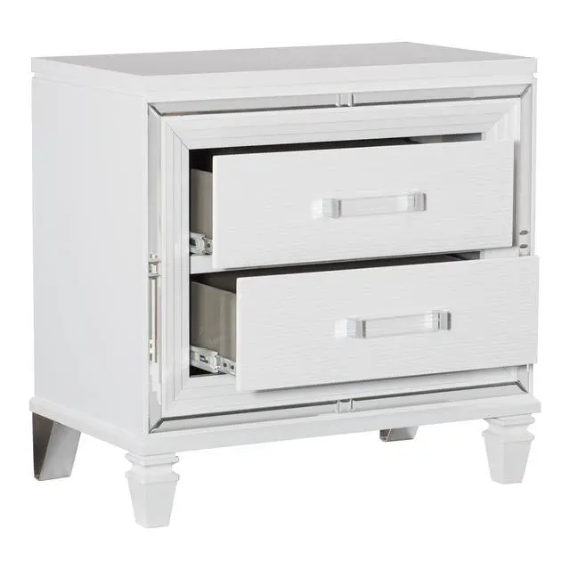 Alt view image 5 of 7 - Glamorous White Silver Finish 1Pc Nightstand Of 2X Drawers Acrylic Bar Pulls Stylish Bedroom Furniture