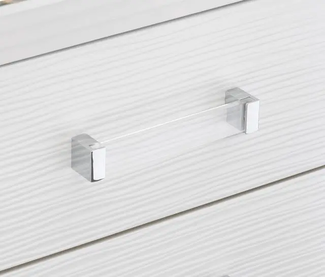 Alt view image 4 of 7 - Glamorous White Silver Finish 1Pc Nightstand Of 2X Drawers Acrylic Bar Pulls Stylish Bedroom Furniture