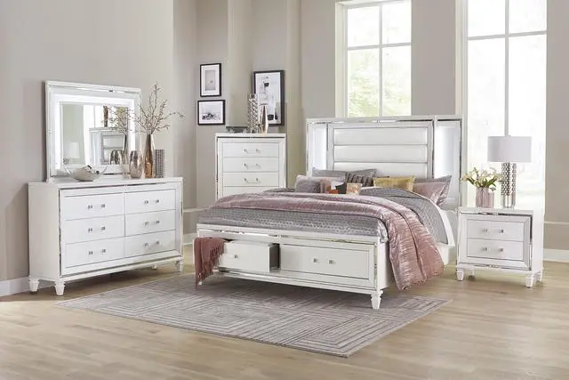 Alt view image 7 of 7 - Glamorous White Silver Finish 1Pc Nightstand Of 2X Drawers Acrylic Bar Pulls Stylish Bedroom Furniture