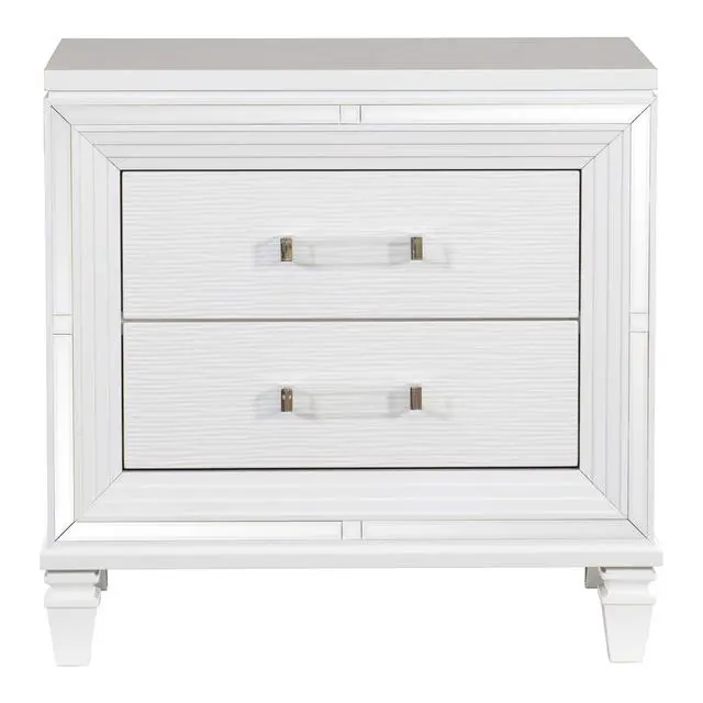 Alt view image 2 of 7 - Glamorous White Silver Finish 1Pc Nightstand Of 2X Drawers Acrylic Bar Pulls Stylish Bedroom Furniture