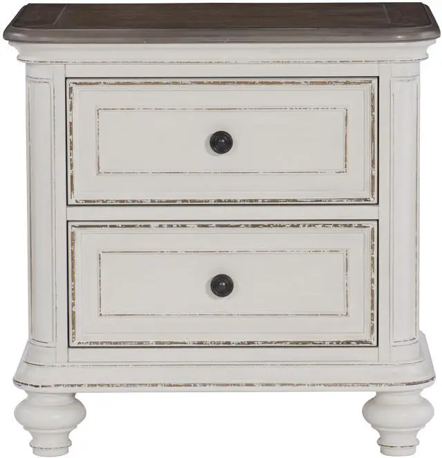Alt view image 3 of 7 - Antique White And Brown-Gray Finish1Pc Nightstand Of Drawers Black Knobs Traditional Design Bedroom Furniture