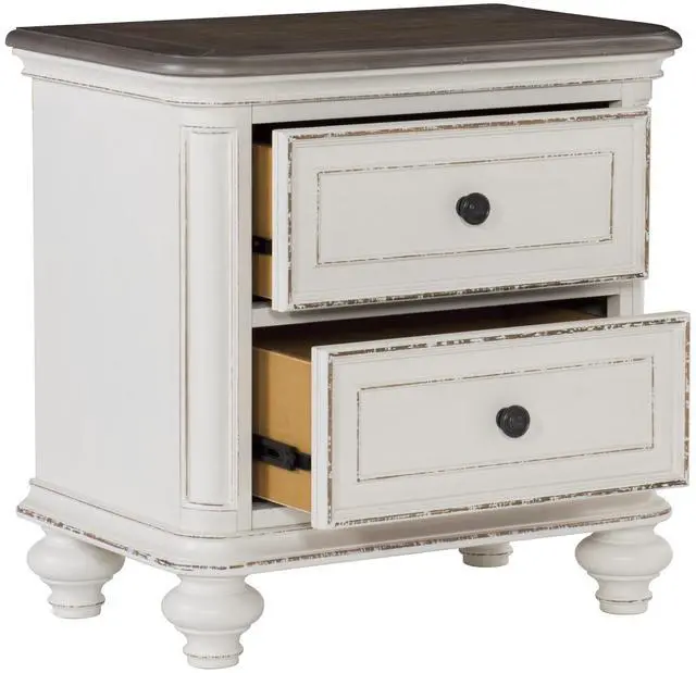 Alt view image 6 of 7 - Antique White And Brown-Gray Finish1Pc Nightstand Of Drawers Black Knobs Traditional Design Bedroom Furniture