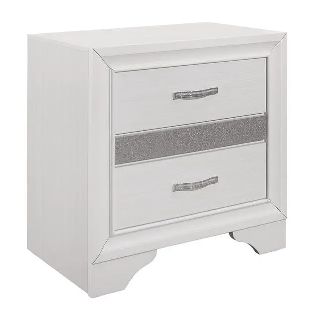 Alt view image 3 of 7 - Glamorous Bedroom Furniture 1Pc Nightstand Of Drawers With Hidden Felt-Lined Jewelry Drawer White Finish And Silver Glitter