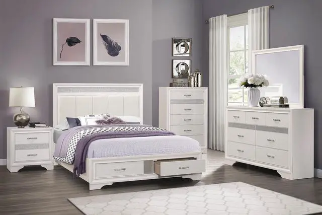 Alt view image 7 of 7 - Glamorous Bedroom Furniture 1Pc Nightstand Of Drawers With Hidden Felt-Lined Jewelry Drawer White Finish And Silver Glitter