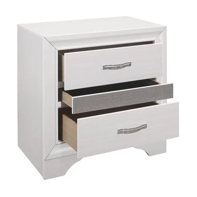 Alt view image 4 of 7 - Glamorous Bedroom Furniture 1Pc Nightstand Of Drawers With Hidden Felt-Lined Jewelry Drawer White Finish And Silver Glitter