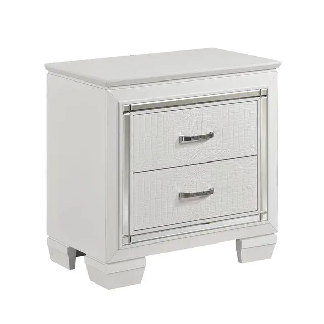 Alt view image 2 of 7 - Glamorous Design Bedroom Furniture 1Pc Nightstand Of 2X Drawers White Finish Faux Alligator Embossed Textured Fronts