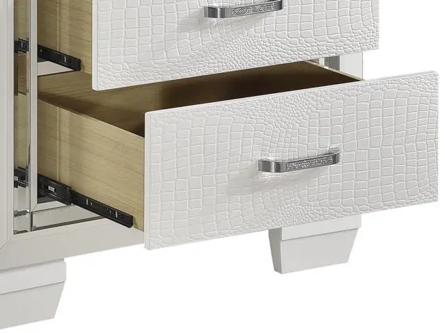 Alt view image 5 of 7 - Glamorous Design Bedroom Furniture 1Pc Nightstand Of 2X Drawers White Finish Faux Alligator Embossed Textured Fronts