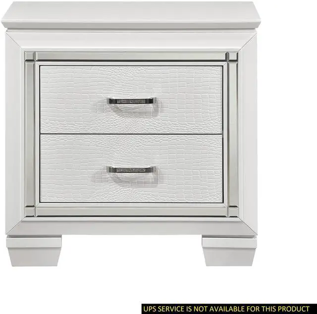 Main image of Glamorous Design Bedroom Furniture 1Pc Nightstand Of 2X Drawers White Finish Faux Alligator Embossed Textured Fronts