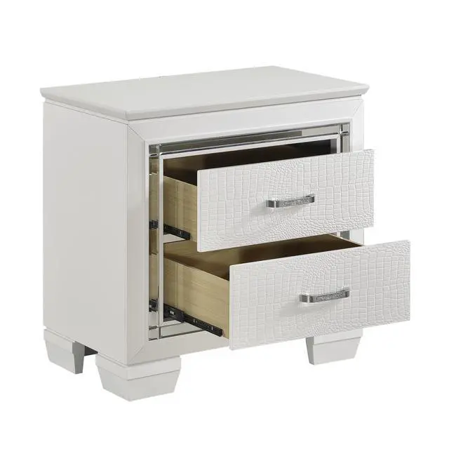 Alt view image 4 of 7 - Glamorous Design Bedroom Furniture 1Pc Nightstand Of 2X Drawers White Finish Faux Alligator Embossed Textured Fronts