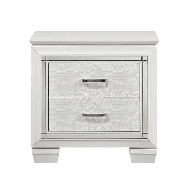 Alt view image 6 of 7 - Glamorous Design Bedroom Furniture 1Pc Nightstand Of 2X Drawers White Finish Faux Alligator Embossed Textured Fronts