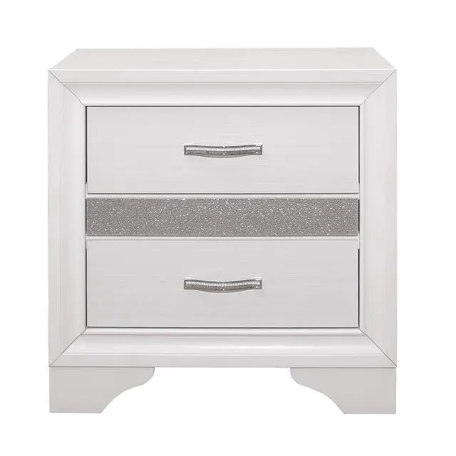 Alt view image 5 of 7 - Glamorous Bedroom Furniture 1Pc Nightstand Of Drawers With Hidden Felt-Lined Jewelry Drawer White Finish And Silver Glitter