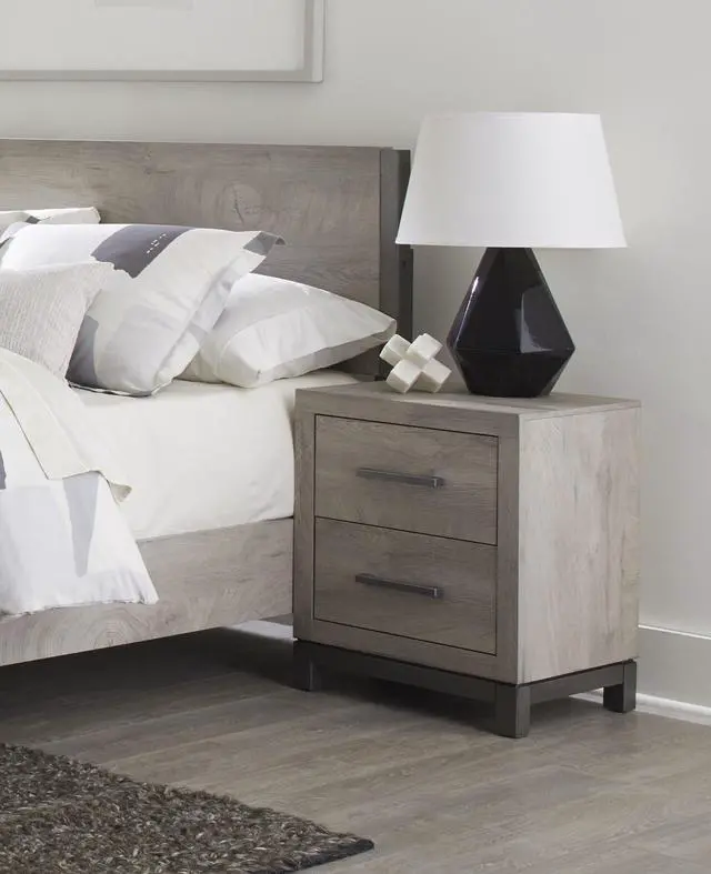 Alt view image 2 of 7 - Attractive Gray Finish 1Pc Nightstand Of 2X Drawers Metal Bar Hardware Premium Melamine Board Wooden Bedroom Furniture