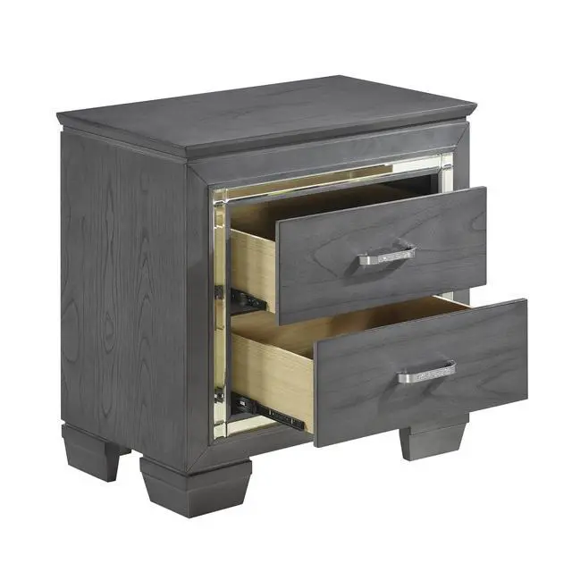 Alt view image 3 of 7 - Glamourous Style 1Pc Nightstand Of 2X Drawers Led Lighting Faux Crystals Bar Pulls Gray Finish Modern Bedroom Furniture