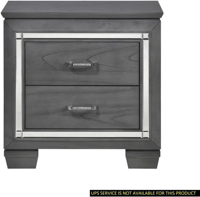 Main image of Glamourous Style 1Pc Nightstand Of 2X Drawers Led Lighting Faux Crystals Bar Pulls Gray Finish Modern Bedroom Furniture