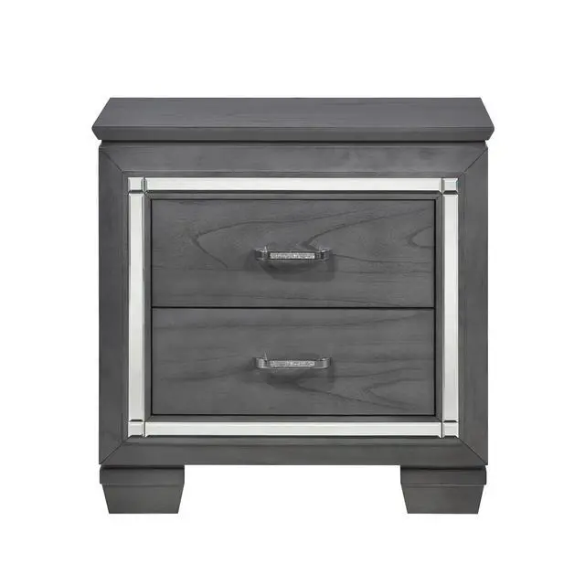 Alt view image 5 of 7 - Glamourous Style 1Pc Nightstand Of 2X Drawers Led Lighting Faux Crystals Bar Pulls Gray Finish Modern Bedroom Furniture