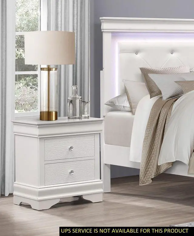 Main image of Traditional Design Bedroom Furniture 1pc Nightstand of 3x Drawers Faux Alligator Embossed Fronts White Finish Wooden Furniture