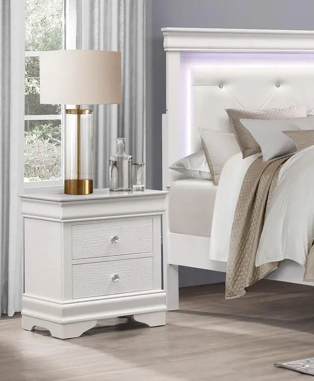 Alt view image 5 of 7 - Traditional Design Bedroom Furniture 1pc Nightstand of 3x Drawers Faux Alligator Embossed Fronts White Finish Wooden Furniture
