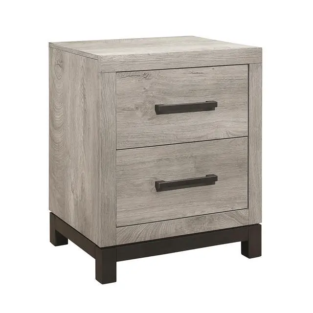 Alt view image 4 of 7 - Attractive Gray Finish 1Pc Nightstand Of 2X Drawers Metal Bar Hardware Premium Melamine Board Wooden Bedroom Furniture