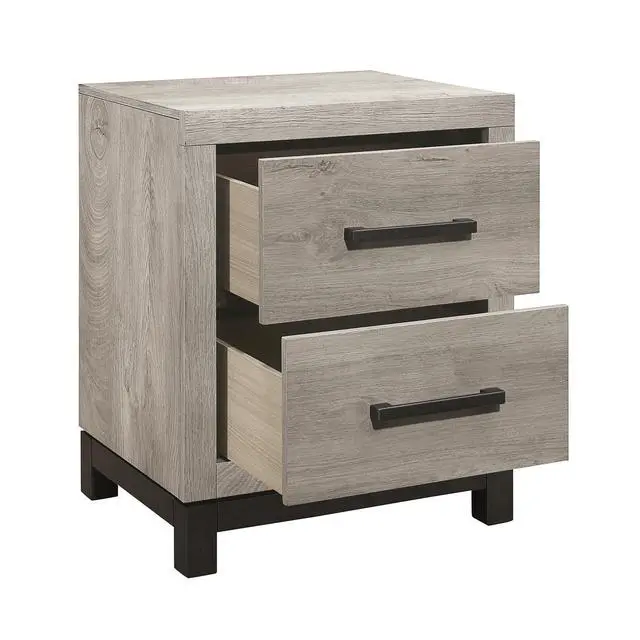 Alt view image 5 of 7 - Attractive Gray Finish 1Pc Nightstand Of 2X Drawers Metal Bar Hardware Premium Melamine Board Wooden Bedroom Furniture