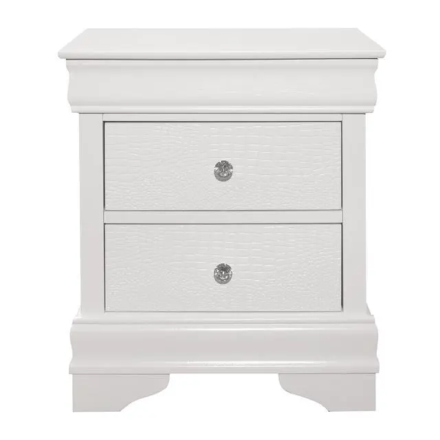 Alt view image 2 of 7 - Traditional Design Bedroom Furniture 1pc Nightstand of 3x Drawers Faux Alligator Embossed Fronts White Finish Wooden Furniture