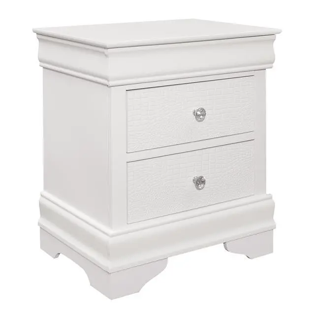 Alt view image 3 of 7 - Traditional Design Bedroom Furniture 1pc Nightstand of 3x Drawers Faux Alligator Embossed Fronts White Finish Wooden Furniture