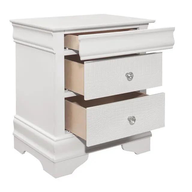 Alt view image 4 of 7 - Traditional Design Bedroom Furniture 1pc Nightstand of 3x Drawers Faux Alligator Embossed Fronts White Finish Wooden Furniture