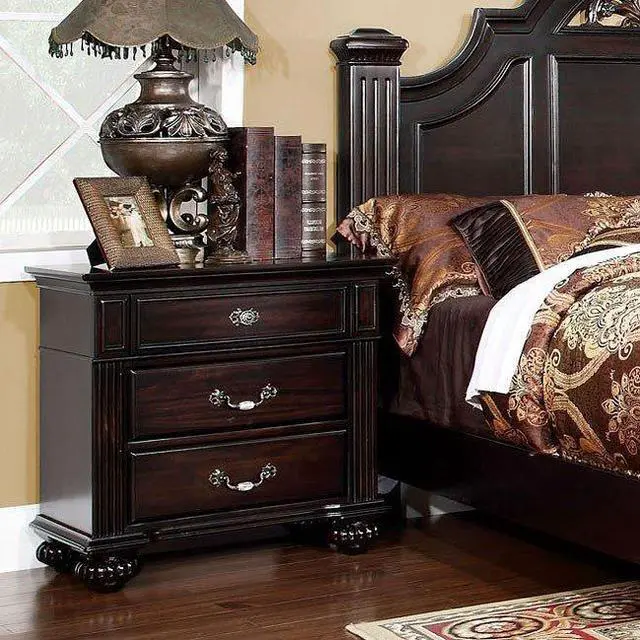 Alt view image 2 of 6 - 1Pc Nightstand Only Traditional Dark Walnut Solid Wood 3-Drawers Ball Bearing Metal Glides Antique Brass Handles W/ Acrylic Accent Bedroom Furniture