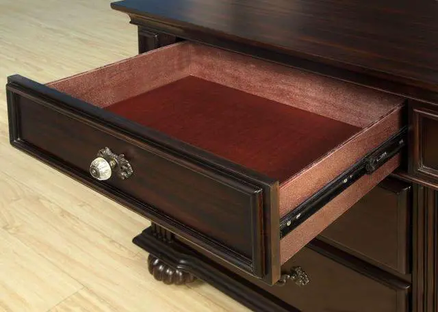 Alt view image 4 of 6 - 1Pc Nightstand Only Traditional Dark Walnut Solid Wood 3-Drawers Ball Bearing Metal Glides Antique Brass Handles W/ Acrylic Accent Bedroom Furniture