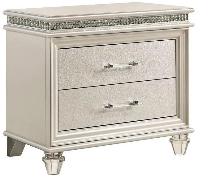 Alt view image 3 of 7 - Classic Pearl White 1pc Nightstand Only Contemporary Solid wood 2-Drawers Felt-lined Top English Dovetail Acrylic Legs & Pull Handle