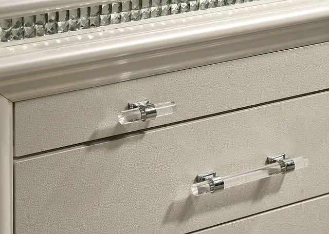 Alt view image 5 of 7 - Classic Pearl White 1pc Nightstand Only Contemporary Solid wood 2-Drawers Felt-lined Top English Dovetail Acrylic Legs & Pull Handle