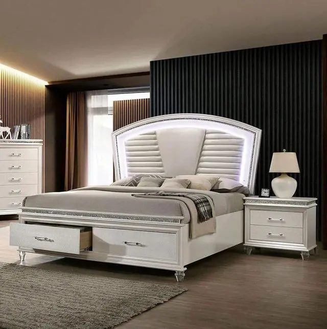 Alt view image 6 of 7 - Classic Pearl White 1pc Nightstand Only Contemporary Solid wood 2-Drawers Felt-lined Top English Dovetail Acrylic Legs & Pull Handle