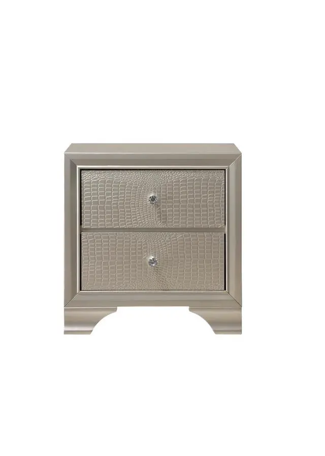 Alt view image 3 of 7 - 1Pc Modern Glam Style Champagne Finish Two Drawer Nightstand Embossed Crocodile Pattern