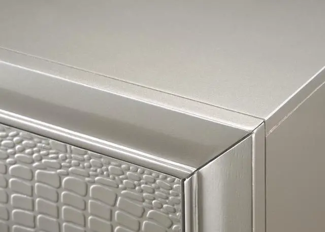 Alt view image 5 of 7 - 1Pc Modern Glam Style Champagne Finish Two Drawer Nightstand Embossed Crocodile Pattern