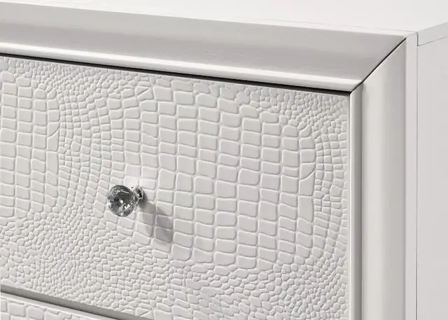 Alt view image 4 of 6 - 1pc Modern Glam Style Crisp White Finish Two Drawer Nightstand Embossed Crocodile Pattern