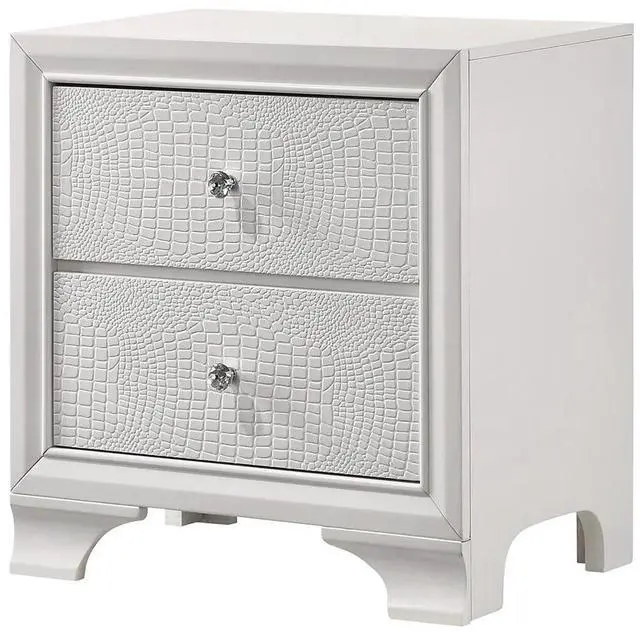Alt view image 2 of 6 - 1pc Modern Glam Style Crisp White Finish Two Drawer Nightstand Embossed Crocodile Pattern