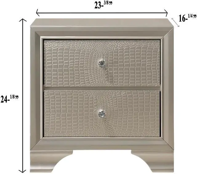 Alt view image 7 of 7 - 1Pc Modern Glam Style Champagne Finish Two Drawer Nightstand Embossed Crocodile Pattern