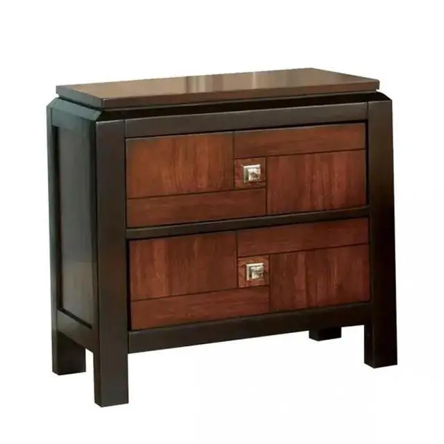 Alt view image 2 of 7 - Acacia Walnut 1Pc Nightstand Only Transitional Solid Wood 2-Drawers Square Chrome Knobs Multitone Unique Nightstand