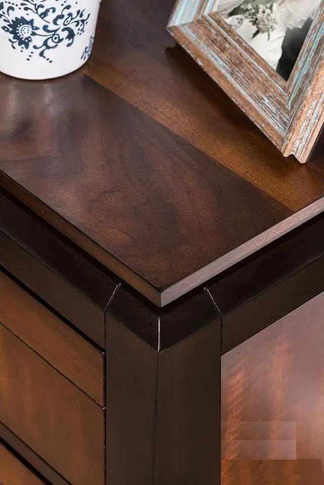 Alt view image 5 of 7 - Acacia Walnut 1Pc Nightstand Only Transitional Solid Wood 2-Drawers Square Chrome Knobs Multitone Unique Nightstand
