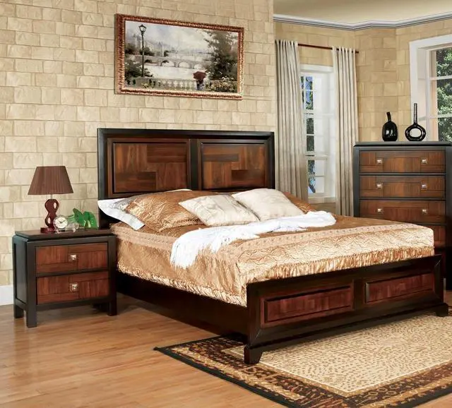 Alt view image 7 of 7 - Acacia Walnut 1Pc Nightstand Only Transitional Solid Wood 2-Drawers Square Chrome Knobs Multitone Unique Nightstand