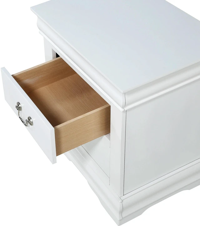 Alt view image 3 of 6 - 1pc White Finish Two Drawers Louis Philip Nightstand Solid Wood Contemporary & Simple Style