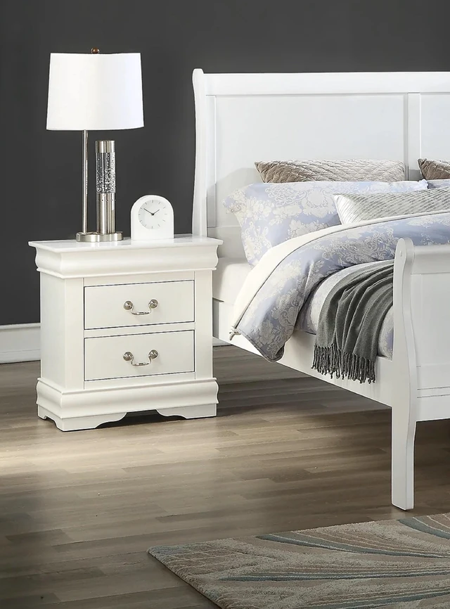 Main image of 1pc White Finish Two Drawers Louis Philip Nightstand Solid Wood Contemporary & Simple Style